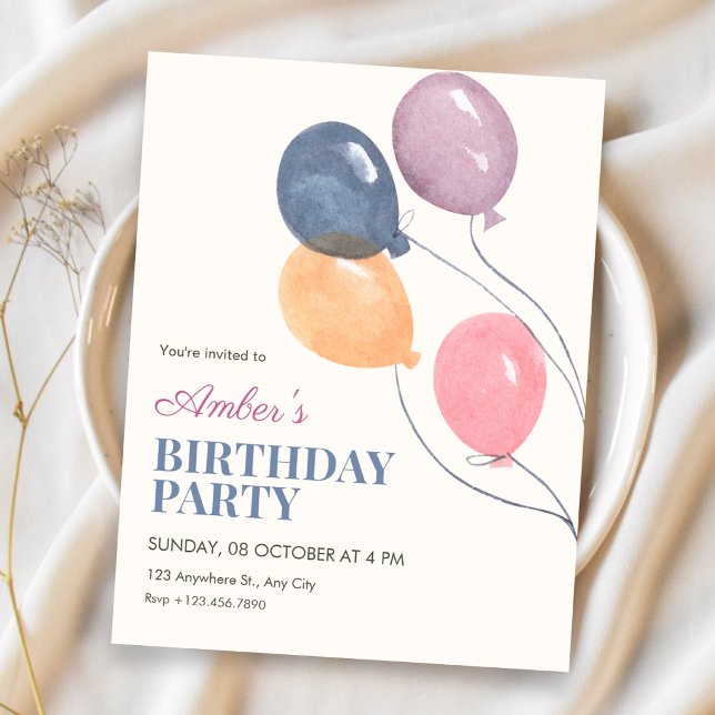 Minimalist Balloons birthday Invitation (Creator Uploaded)