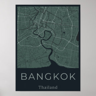 Minimalist Bangkok Map - Green & Black Canvas Art Poster
