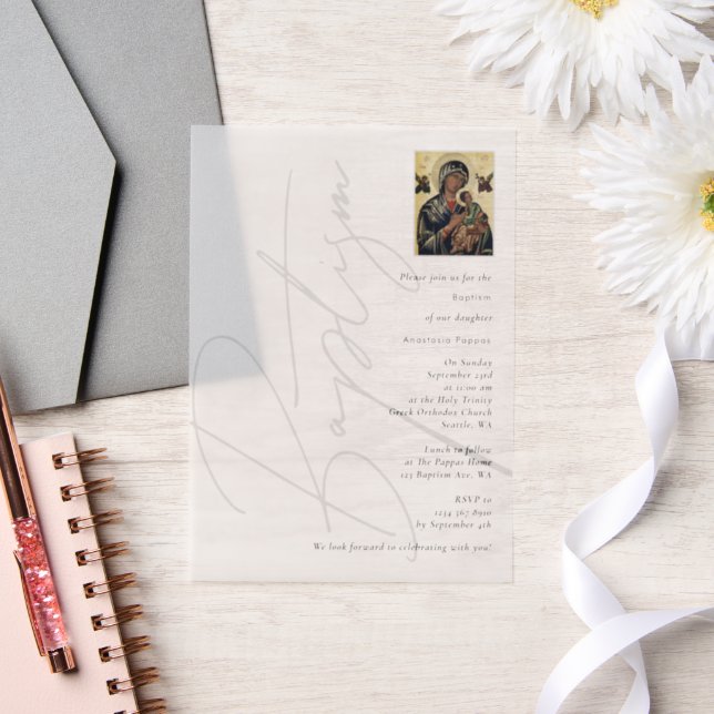 Minimalist Baptism Christening Greek Orthodox  Vellum Invitations (Wedding)