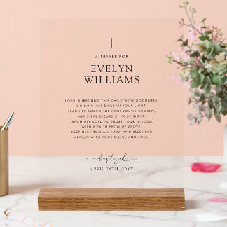 Minimalist Baptism Prayer Personalised Acrylic Sign