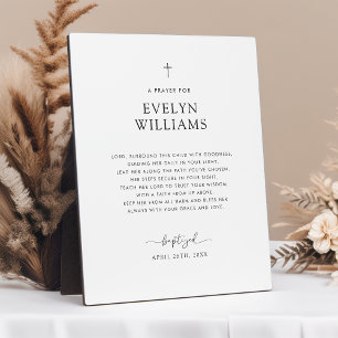 Minimalist Baptism Prayer Personalised Tabletop Plaque