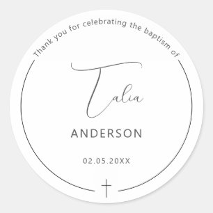 Minimalist Baptism Simple Cross Classic Round Sticker