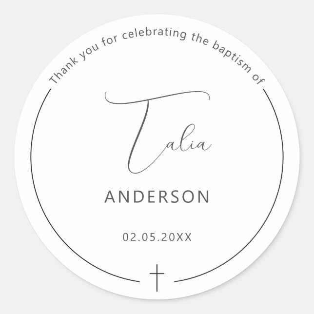 Minimalist Baptism Simple Cross Classic Round Sticker (Front)