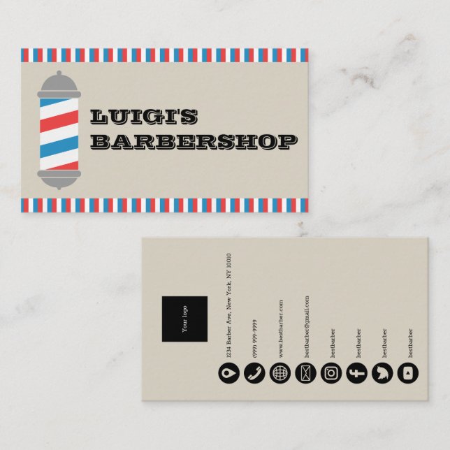 Minimalist Barber Pole Barber Shop Business Card (Front/Back)