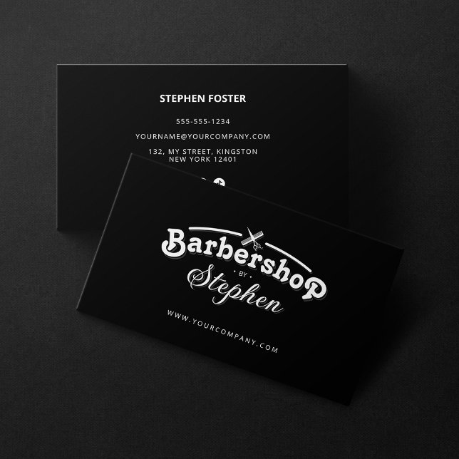Minimalist Barbershop Hairstylist Scissor Black Business Card (Creator Uploaded)