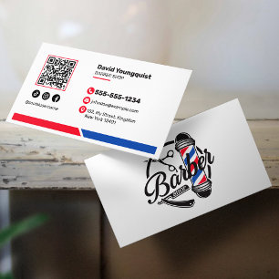 Minimalist Barbershop Salon Social Media QR Code Business Card