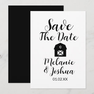 Minimalist Barn Save the Date Black and White Invitation