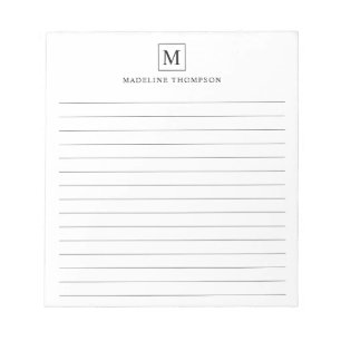 Minimalist Basic Black Monogram Square Lined Notepad