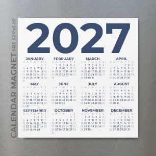 Minimalist Basic Navy Blue 2027 Magnetic Calendar