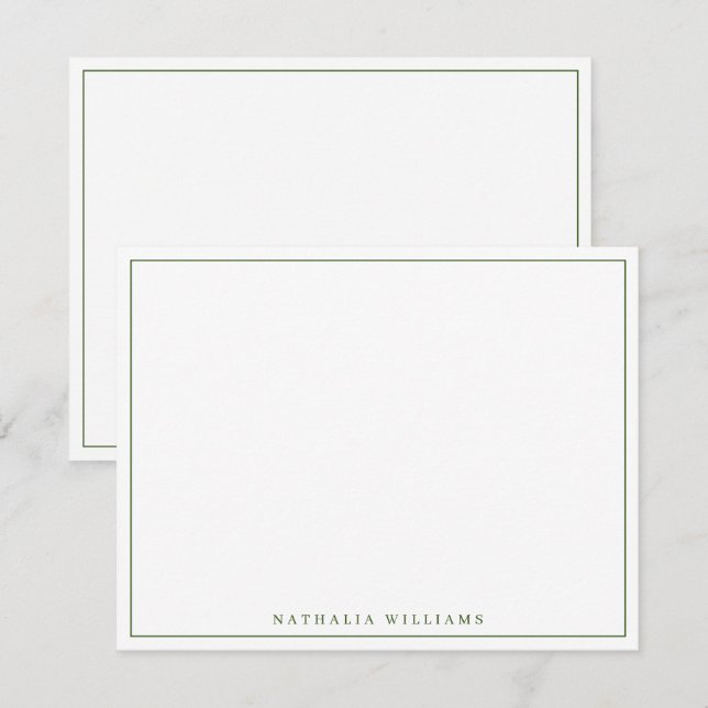 Minimalist Basic Personalise Moss Green Stationery Card (Front/Back)