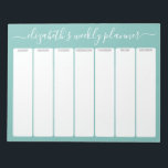 Minimalist Basic Weekly Planner modern script aqua Notepad<br><div class="desc">A girly yet upscale design in fresh, cheerful colours. If you need to adjust the text or colours, click on the customise it button and make changes. Perfect to start the New Year and stay organised with this calendar. A perfect organisation tool for any home office, mum or even a...</div>
