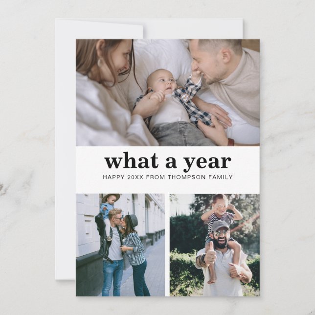 Minimalist Basic What a year Happy New Year Holiday Card (Front)
