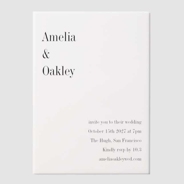 Minimalist Basic White Elegant Chic Modern Wedding Vellum Invitations (Front)