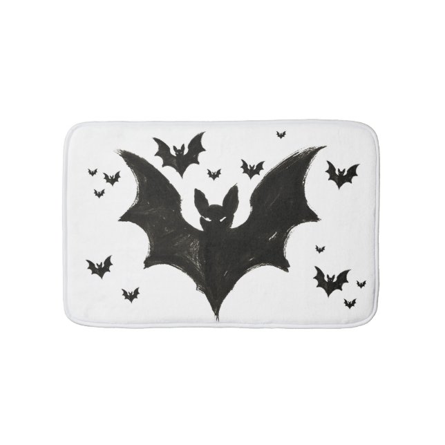 Minimalist Bat – Ink Brush Halloween Creature on Bath Mat (Front)