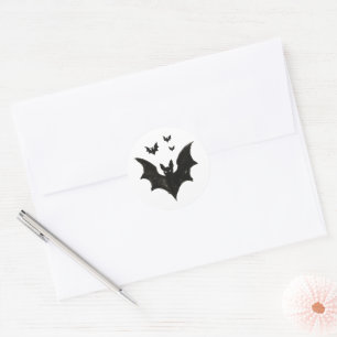 Minimalist Bat – Ink Brush Halloween Creature on Classic Round Sticker