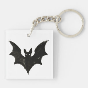 Minimalist Bat – Ink Brush Halloween Creature on  Key Ring