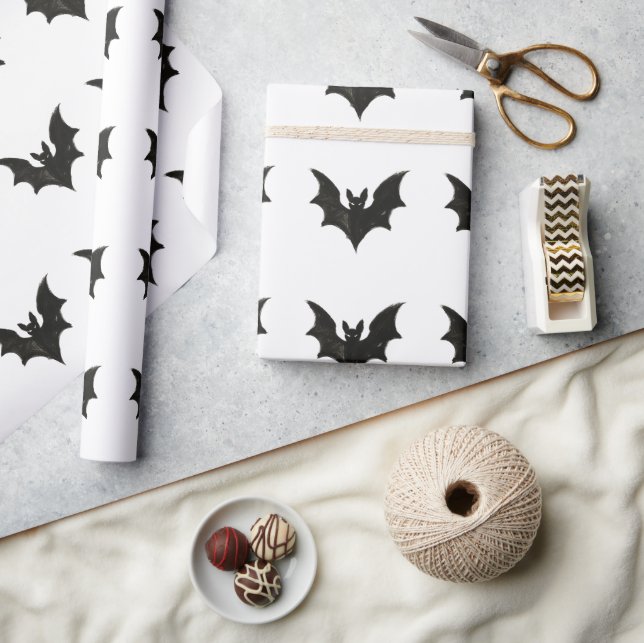 Minimalist Bat – Ink Brush Halloween Creature on  Wrapping Paper (Crafts)