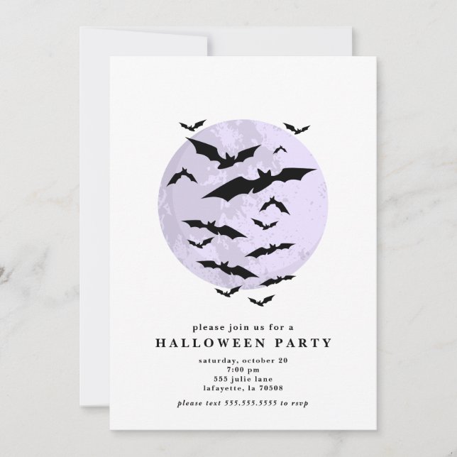 Minimalist Bats Full Moon Halloween Party Invitation (Front)