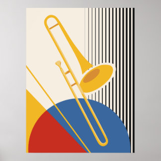 Minimalist Bauhaus Trombone | Mid-Century Modern Poster