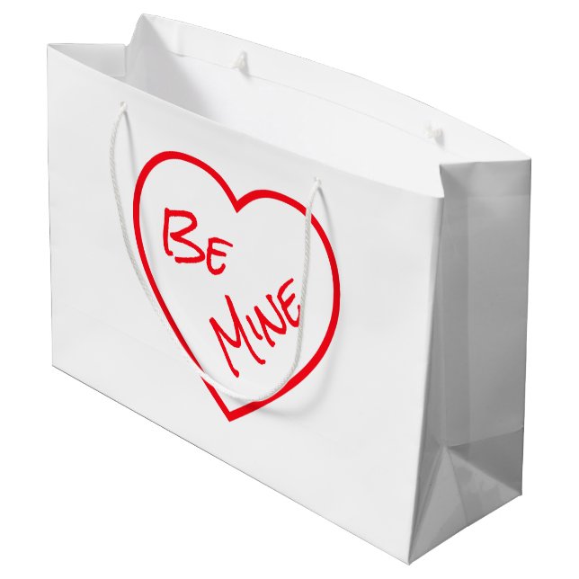 Minimalist Be Mine Personalised Red & White Large Gift Bag (Back Angled)