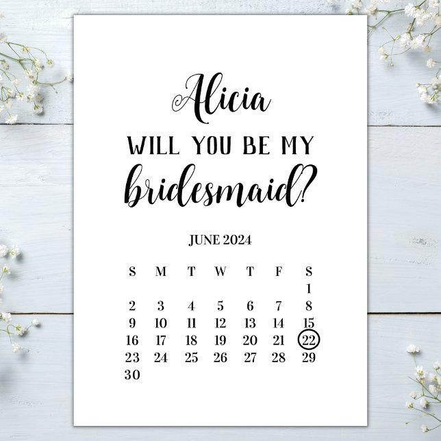 Minimalist Be My Bridesmaid Calendar Proposal Invitation (Will you be my bridesmaid card calendar save the date elegant minimalist bridesmaid proposal)