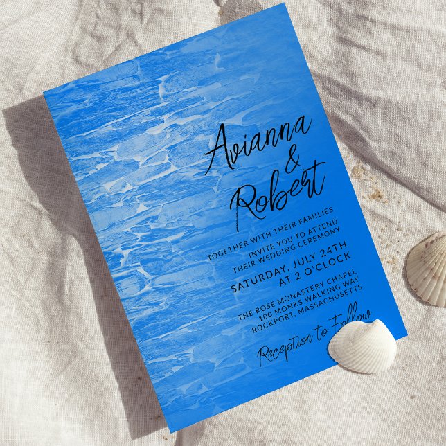 Minimalist Beach Azure Blue Wedding Invitation (Creator Uploaded)