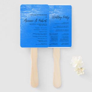 Minimalist Beach Azure Blue Wedding Program Hand Fan