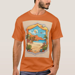 Minimalist Beach Cartoon Sticker T-Shirt Design