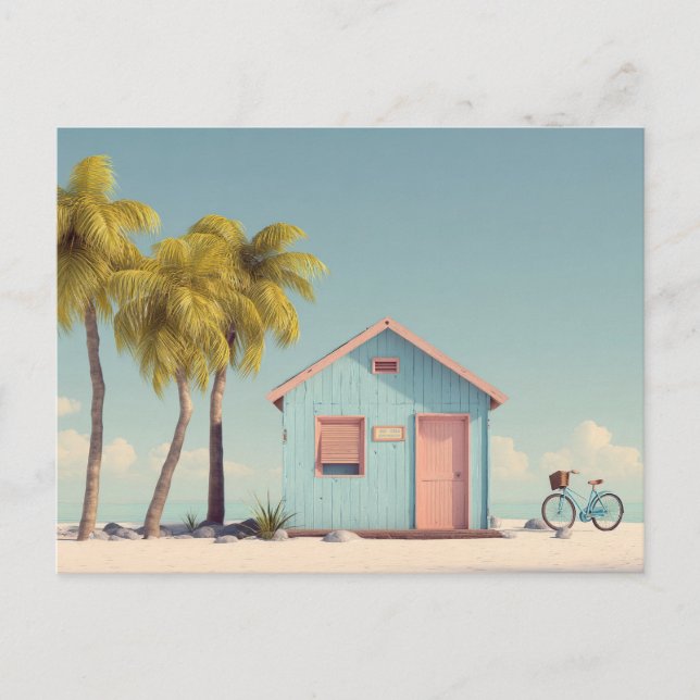 Minimalist Beach Hut Coastal Art Postcard  (Front)