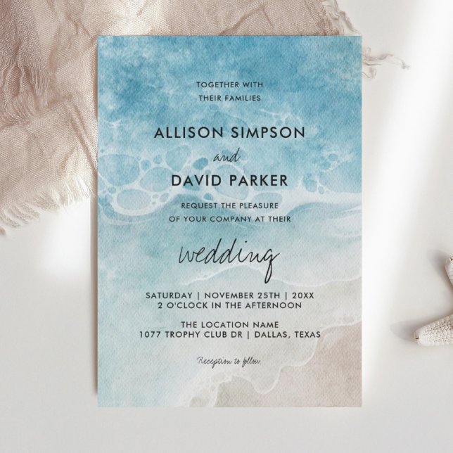Minimalist Beach Ocean Costal Wedding Invitation (Creator Uploaded)