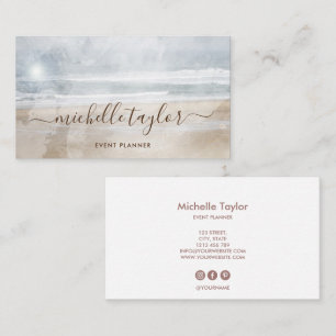 Minimalist beach watercolor rsignature script business card