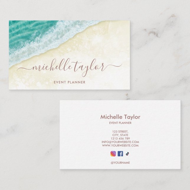 Minimalist beach watercolor social media business card (Front/Back)