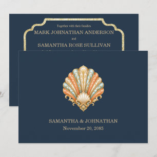 Minimalist beach wedding luxury seashell invitation