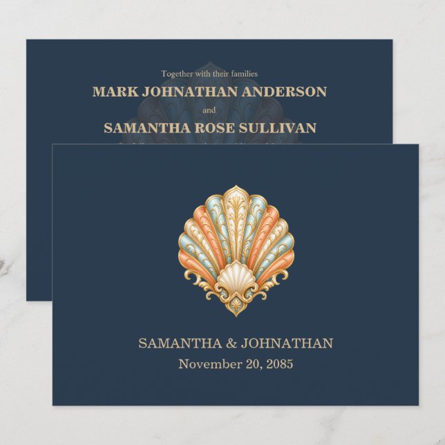 Minimalist beach wedding luxury seashell invitation (Front/Back)