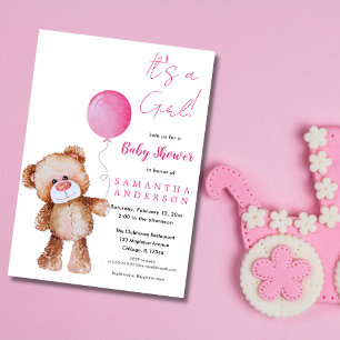 Minimalist Bear Baby Shower-It’s a Girl Invitation