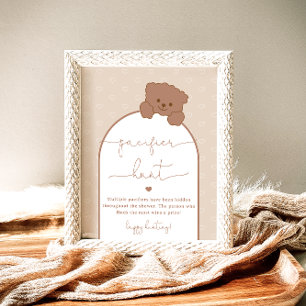 Minimalist Bear Baby Shower Pacifier Hunt Game Poster