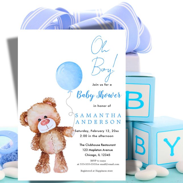 Minimalist Bear 'Oh Boy!' Baby Shower Invitation  (Creator Uploaded)