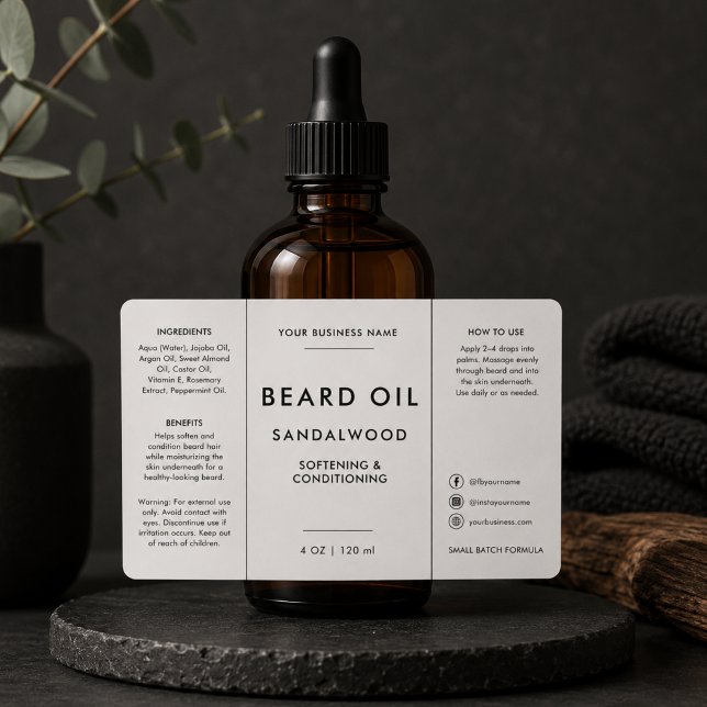 Minimalist Beard Oil 4oz Dropper Bottle Label (Creator Uploaded)