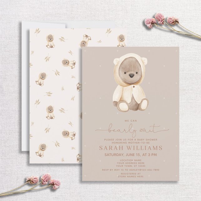 Minimalist Bearly Wait Brown Baby Shower Invitation (Creator Uploaded)