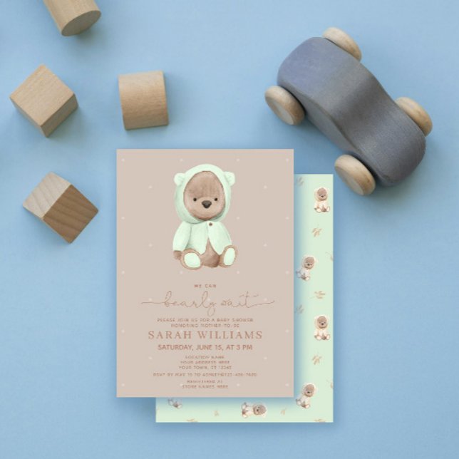 Minimalist Bearly Wait Sage Green Baby Shower Invitation (Creator Uploaded)
