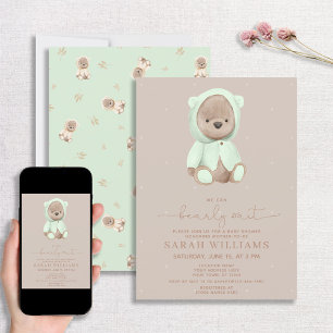 Minimalist Bearly Wait Sage Green Baby Shower Invitation