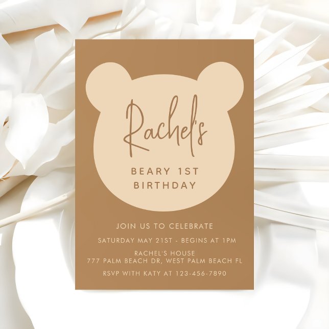 Minimalist Beary First Birthday Invitation (Creator Uploaded)
