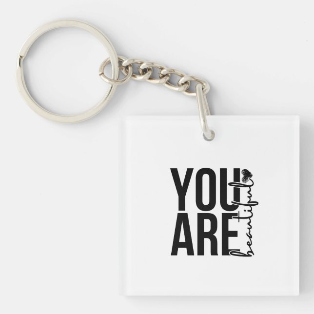 Minimalist “Beautiful” Typography Design – Black a Key Ring (Front)