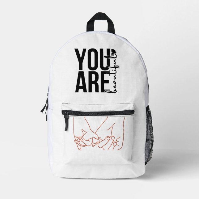 Minimalist “Beautiful” Typography Design – Black a Printed Backpack (Front)