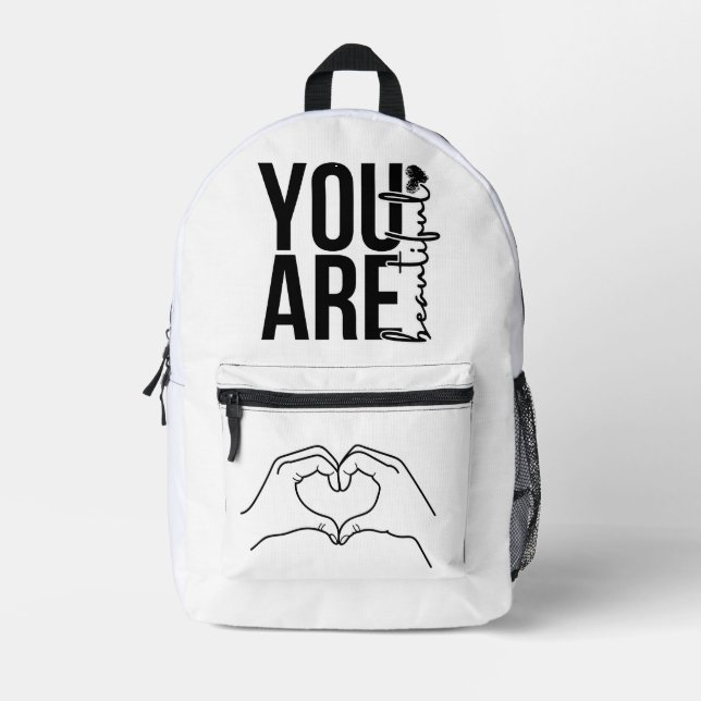 Minimalist “Beautiful” Typography Design – Black a Printed Backpack (Front)