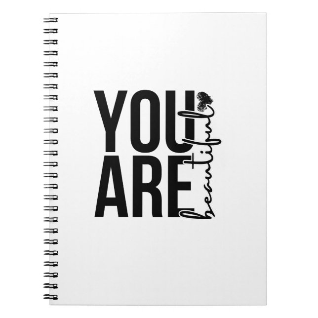 Minimalist “Beautiful” Typography Design – Black  Notebook (Front)