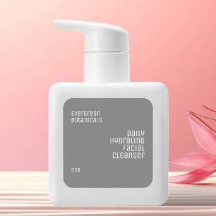 minimalist beauty product label white on grey