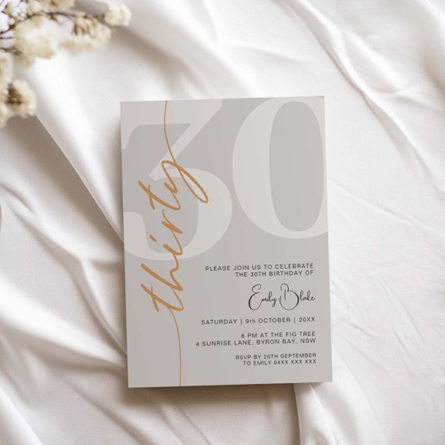Minimalist Beige 30th Birthday Party Invitation (Creator Uploaded)