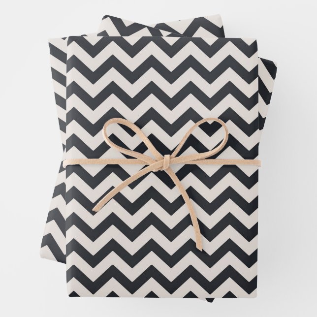 Minimalist Beige And Black Chevron Pattern  Wrapping Paper Sheet (In situ)