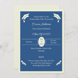 Minimalist Beige And Blue Custom Graduation Invitation